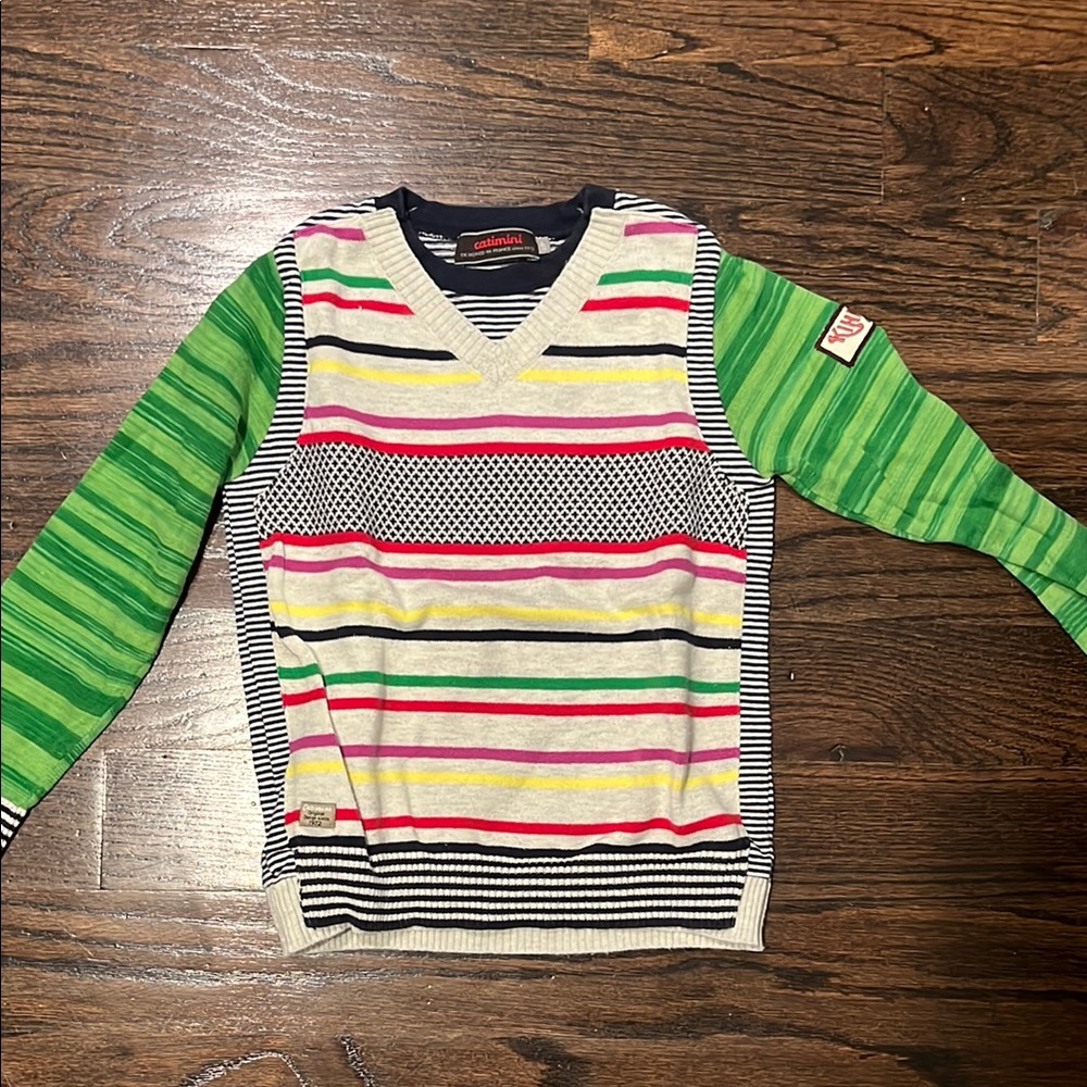 Catimini Green and Red Striped Sweater